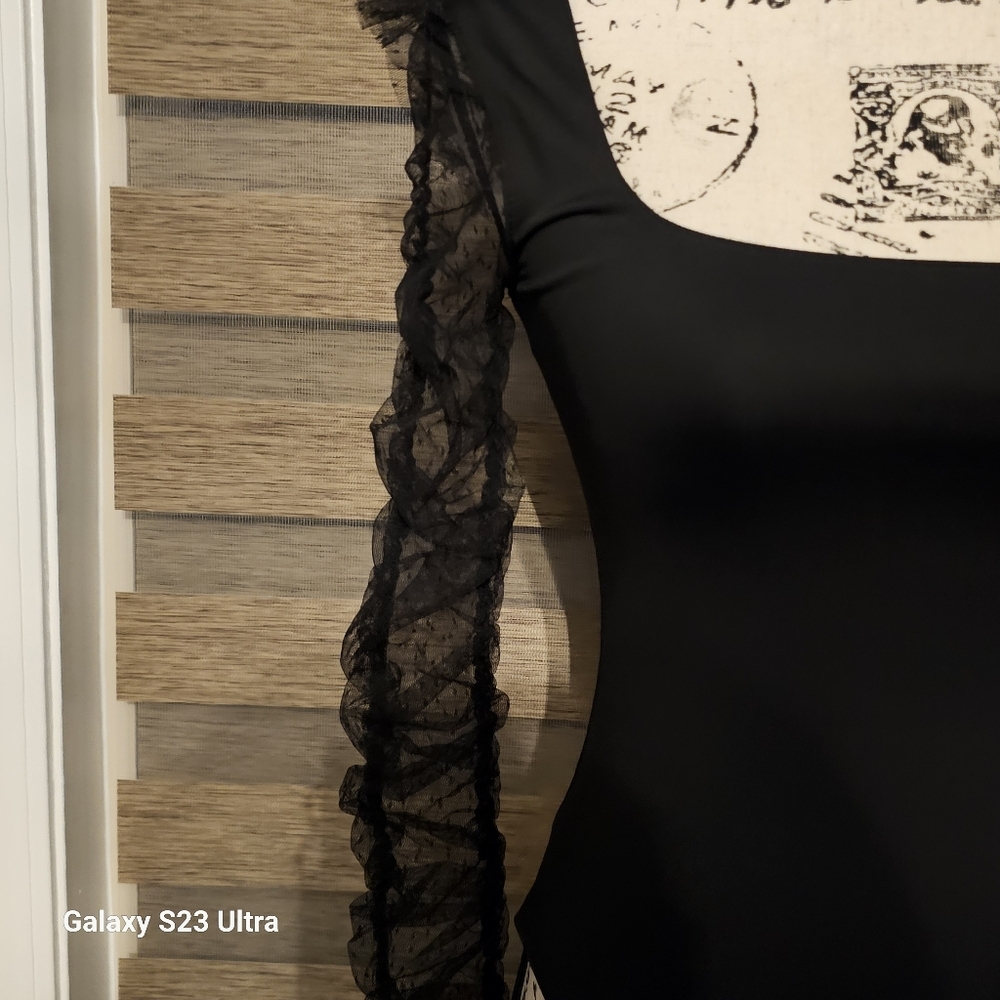 NWT Black Bodysuit with Lace Sleeves - Picture 6 of 11